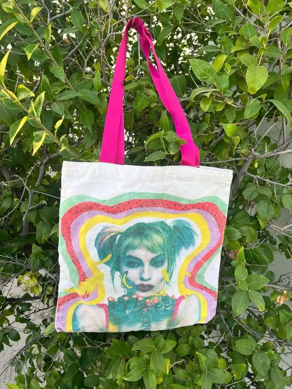 DC Comics Birds of Prey Harley Quinn Canvas Tote Bag with Pink Handles